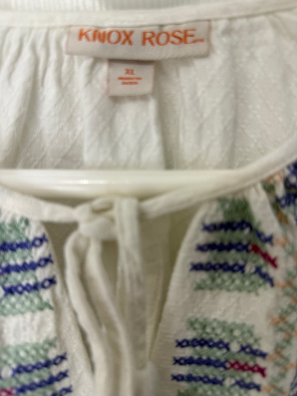 Knox Rose White Embroidered Peasant Tunic with Blue & Pink Accents - Picture 2 of 7